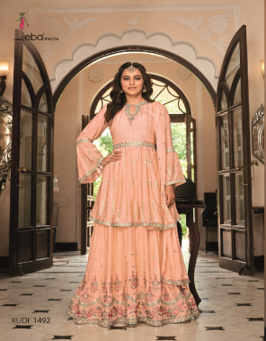 orange top - heavy chinon with embroidery & hand work | bottom - heavy chinon with embroidery work front back | dupatta - heavy chinon with embroidery fabric embroidery work festive 
