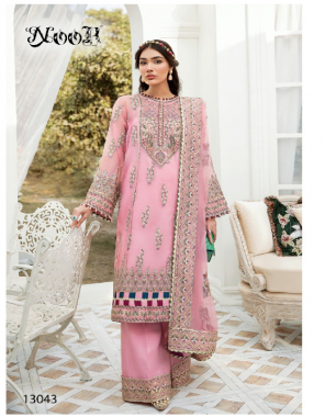 baby pink top - georgette / net with embroidery | bottom inner - dull santoon with patch work | dupatta - chiffon net embroidery and border (pakistani copy) fabric embroidery work festive 