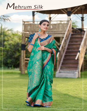 parrot green fabric - banarasi silk saree | blouse fabric - heavy brocket silk fabric printed  work festive 