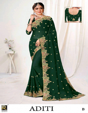 dark green georgette | embroidery worked | heavy diamond fabric embroidery work ethnic 