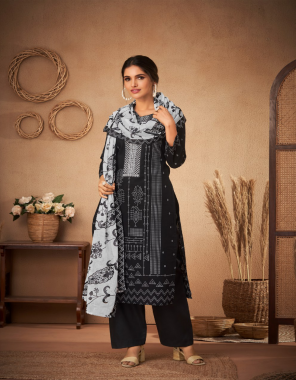black top - pure 60 * 60 cambric cotton designer print with embroidery work | bottom - semi lawn | dupatta - mal cotton mal  fabric embroidery  work festive 