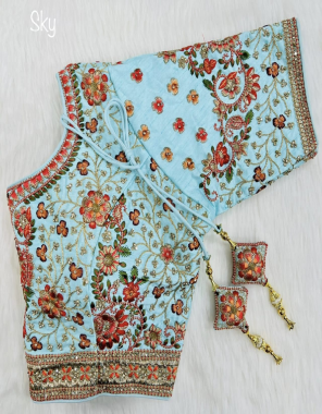 sky blue heavy embroidery + real jarkan diamond work | fabric - heavy pure silk | size - plus size 42