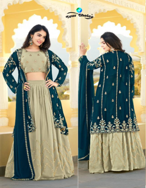 navy blue top - blooming georgette | bottom - heavy georgette | shrug - heavy georgette | dupatta - blooming georgette | fully readymade free size  fabric embroidery  work wedding 