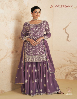 purple top - real georgette and chinnon (free size stitch) | plazzo - real georgette and chinnon (free size stitch) | dupatta - real georgette and chinnon (xl free size stitched) fabric embroidery  work festive 