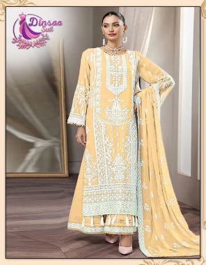 yellow top - fox georgette embroidery | bottom / inner - santoon | dupatta - nazmeen embroidery  fabric embroidery  work festive 