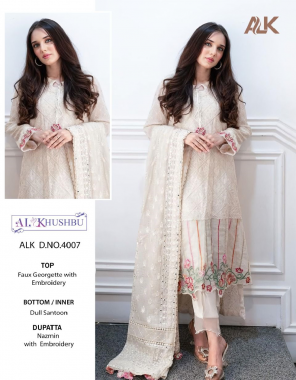 cream top - fox georgette with embroidery | bottom / inner - dull santoon | dupatta - nazmin with embroidery (pakistani copy) fabric embroidery  work ethnic 