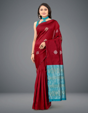 maroon fabric - soft lichi silk | blouse - soft lichi silk saree length - 5.50 mtr | blouse work - plain blouse | stitch - unsticthed blouse (0.80 mtr) fabric printed  work festive 
