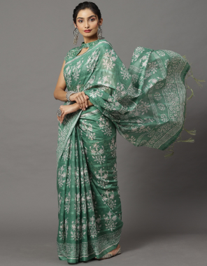parrot green soft silk saree fabric printed  work wedding 