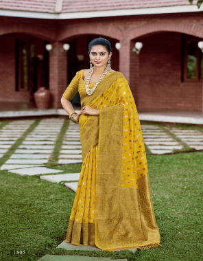 yellow cotton banarasi silk fabric printed  work festive 