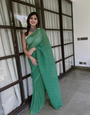 dark green saree - soft georgette crush with beautiful | bandhani design digital print saree | blouse - plain banglory silk | blouse - unstitched (master copy) fabric printed  work wedding 