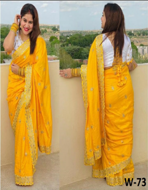 yellow saree - heavy rajwadi silk - vichitra silk - heavy faux georgette - georgette - rangoli fabric | blouse - tapeta silk diamond mono silk - mulbeery silk - banglory silk (master copy) fabric embroidery  work festive 