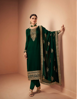 dark green top - blooming silk georgette with embroidery sequence work | dupatta - blooming silk georgette with embroidery sequence work | inner - dull santoon | bottom - pure viscose santoon fabric embroidery  work festive 