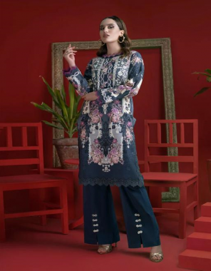 navy blue top - lawn cotton printed with heavy embroidery patch | bottom - semi lawn | dupatta - mal mal cotton printed (pakistani copy) fabric embroidery  work festive 