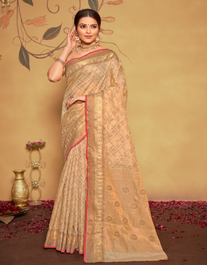 brown banarasi silk saree fabric printed  work festive 