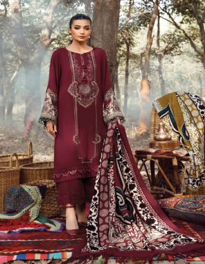 maroon top - pure cotton with heavy embroidery | bottom - cotton solid | dupatta - cotton mal mal print (pakistani copy)  fabric embroidery  work festive 