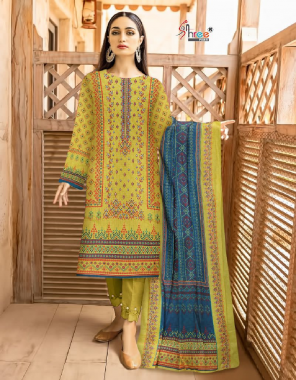 yellow top - pure lawn print with exclusive heavy self embroidery | bottom - semi lawn | dupatta - pure lawn cotton box pallu with exclusive heavy embroidery (pakistani copy) fabric embroidery  work wedding 