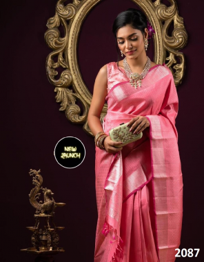 pink  fabric - soft lichi silk cloth | blosue - exclusive jacquard border (master copy) fabric printed  work wedding 