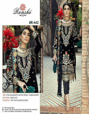 black top - fox georgette with heavy embroidery | bottom - dull santoon | dupatta - net with embroidery (pakistani copy) fabric embroidery  work festive 