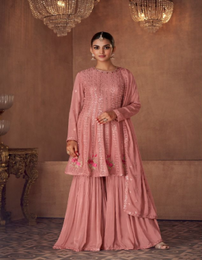 baby pink top - real georgette & chinon | bottom - real georgette & chinon | dupatta - real georgette & chinon | free size stitched  fabric embroidery  work wedding 
