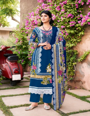 navy blue top - cambric cotton pakistani print with fancy self embroidery & daman lace with swarovski diamond work | bottom - pure cotton solid | dupatta - cotton print  fabric printed  work ethnic 