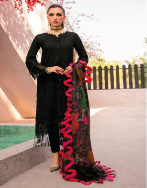 black top - pure cotton with heavy boering work & patch embroidery | bottom - cotton solid | dupatta - cotton mal mal print & 2 des net embroidery (pakistani copy) fabric embroidery  work wedding 