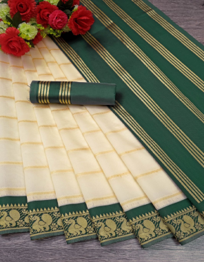 dark green fabric - soft lichi silk | blouse - contrast with exclusive jacquard border (master copy) fabric printed  work festive 