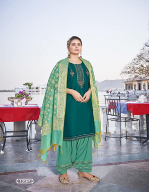 dark green top - jam silk with embroidery work & khatli work | bottom - slub rayon with jacquard less | dupatta - banarasi silk jacquard  fabric embroidery  work festive 