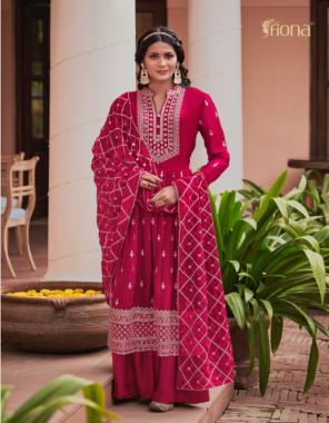pink top - premium georgette with embroidery nyra cut style | margins inside | dupatta - heavy dupatta on premium georgette  fabric embroidery  work wedding 