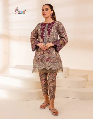 brown top - cotton print with exclusive embroidery 2 patche | bottom - semi lawn printed | dupatta - cotton (pakistani copy) fabric embroidery  work ethnic 