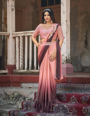 peach fancy saree with belt | saree - ready to wear | blouse - unsticthed | belt - 40 to 42 inch  fabric printed  work wedding 