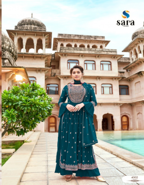 sky blue top - georgette with heavy embroidery work (naira cut ) | inner - heavy santoon | plazzo - georgette fancy stitched | dupatta - georgette with embroidery work | top and plazzo stitched free size  fabric embroidery  work wedding 