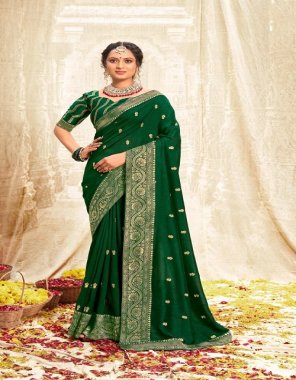 dark green vichitra silk | saree - 5.50 mtr | blouse length - 0.80 mtr  fabric printed  work ethnic 