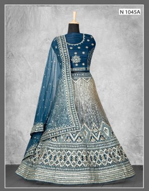 navy blue lehenga - velvet  | blouse - velvet | dupatta - net | type - semi stitched | blouse - upto 42