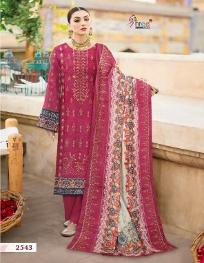 pink top - pure lawn print with exclusive heavy self embroidery | bottom - semi lawn | dupatta - pure lawn cotton box pallu with exclusive heavy embroidered (pakistani copy) fabric embroidery  work ethnic 