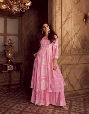 pink top - heavy rayon | plazzo / pant - heavy rayon | dupatta - nazneen with four side lace  fabric printed  work wedding 