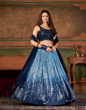 navy blue lehenga - pure georgette | blouse - pure georgette | dupatta - net | lehenga - sequence work with handwork | blouse - sequence work with handwork | dupatta - handwork | inner - micro cotton | lehenga fair - 3.5 meter | choli length - 14  inch | sleeves are attach in the choli  fabric embroidery  work wedding 