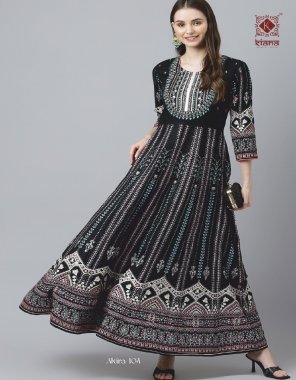 black heavy rayon printed gown | length - 0 fabric printed  work ethnic 