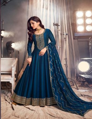 sky  silk georgette with embroidery work gown and dupatta  fabric embroidery  work wedding 