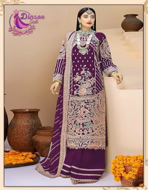 purple top - fox georgette with embroidery | bottom & inner -  santoon | dupatta -  net dupatta (pakistani copy) fabric embroidery  work festive  