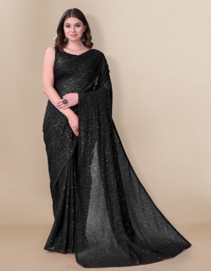 black saree fabric - 60 gram georgette | saree work - overall 5mm sequins embroidery | designer sequins border | blouse fabric - banglory satin with sleeve sequins work (master copy) fabric sequence  work ethnic 