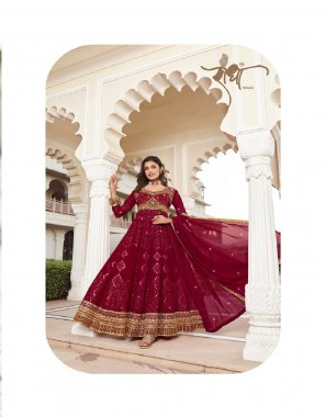 maroon top - georgette with heavy embroidered work | bottom & inner - heavy dull santoon | dupatta - semi pure with four side embroidered work & swarovski work | free size stitched  fabric embroidery  work ethnic 