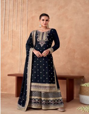 navy blue top - real georgette & chinon | bottom - real georgette & chinon | dupatta - real georgette & chinon | free size stitched  fabric embroidery  work wedding 