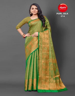 parrot green cotton silk copper saree fabric printed  work festive  