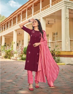 maroon top - heavy fancy concept with fancy embroidery with hand work | bottom - rayon print with work | dupatta - fancy weaving  fabric embroidery  work ethnic 
