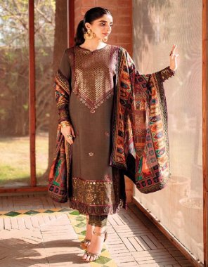 brown top - cambric embroidered | dupatta - tebby printed | bottom - cotton (pakistani copy) fabric embroidery  work wedding 