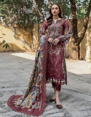 maroon top - pure cotton print with exclsuive patches work | bottom - semi lawn | dupatta - cotton (pakistani copy) fabric embroidery  work wedding 