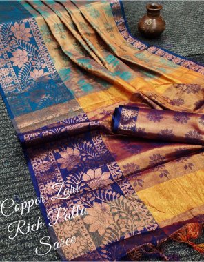 yellow pure handloom pure copper silk silk sarees with antique copper jari | rich pallu with tressal | blouse with border | minakari work | smooth & soft fabric  fabric printed  work wedding 