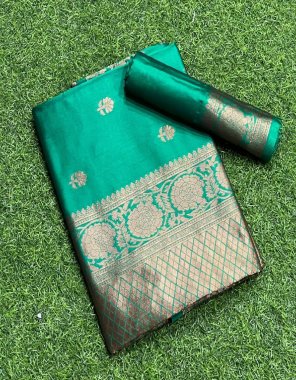 rama banarasi silk | jacquard | blouse - beautiful heavy jacquard border work | saree - 5.5 meter | blouse - 1 meter (master copy) fabric printed  work wedding 
