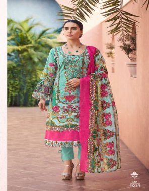 sky  top - satin cotton pakistani with fancy self embroidery & daman / slives embroidery patch work | bottom - pure cotton solid | dupatta - cotton digital style print  fabric embroidery  work wedding 