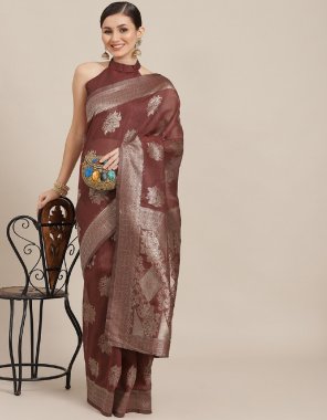 maroon cotton blend woven design designer saree with blouse piece  fabric printed  work wedding 